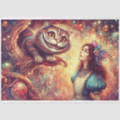 Whimsical Cheshire Cat In Tree And Alice Decoupage Seidenpapier (Vorderseite)