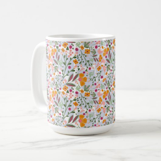 Whimsical Chey und farbenfrohe Blume Kaffeetasse (Vorderseite Links)