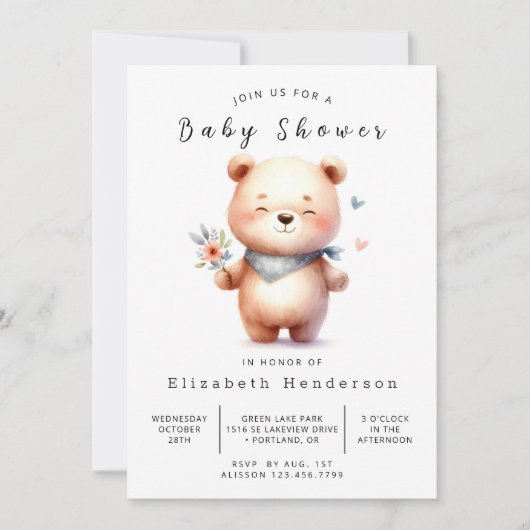 Whimsical Chic Bear Baby Dusche Einladung (Vorderseite)