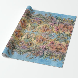 Whimsical Chic Blumen Garten Aquarellmalerei Geschenkpapier