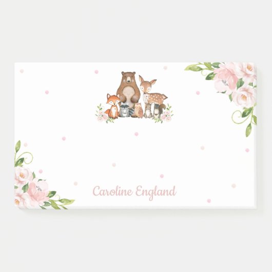 Whimsical Chic Blush Floral Woodland Tiere Post-it Klebezettel (Vorderseite)