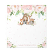 Whimsical Chic Blush Pink Floral Woodland Tiere Notizblock (Vorderseite)