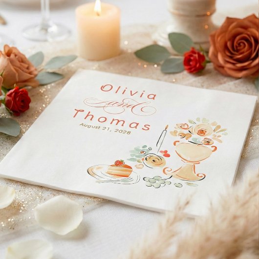 Whimsical Chic Elegant Hand Drawn Fall Wedding Serviette