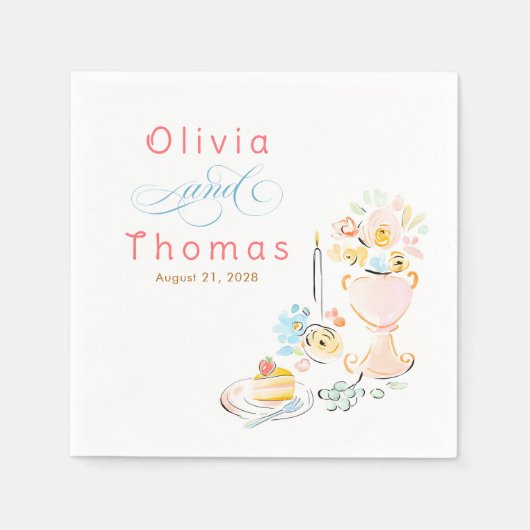 Whimsical Chic Elegant Hand Drawn Wedding Serviette (Vorderseite)