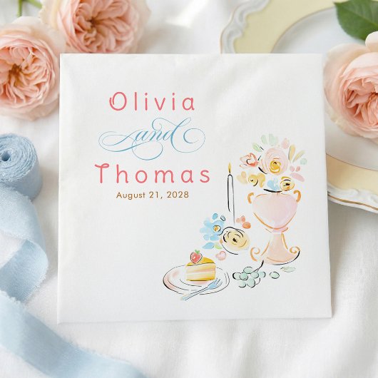 Whimsical Chic Elegant Hand Drawn Wedding Serviette