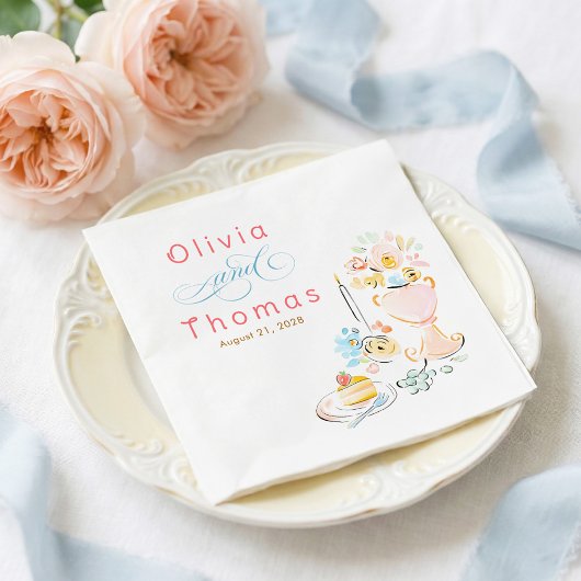 Whimsical Chic Elegant Hand Drawn Wedding Serviette