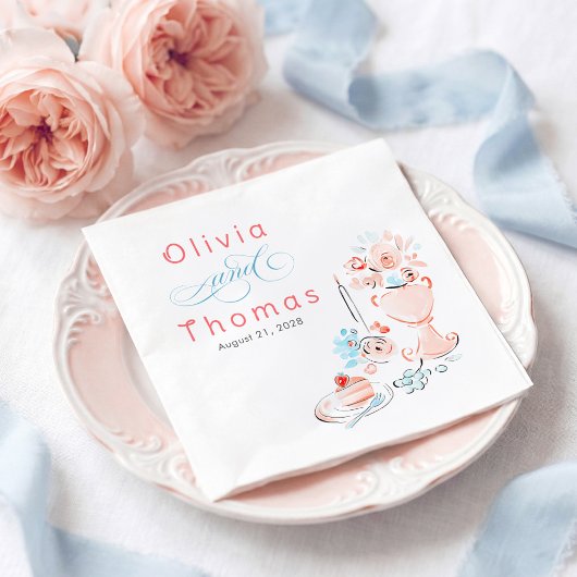 Whimsical Chic Elegante Hochzeit Handgezeichnet Serviette