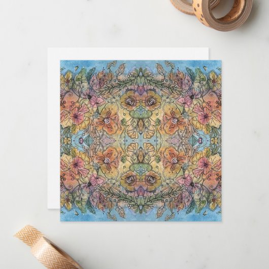 Whimsical Chic Flower Garden Aquarellmalerei Mitteilungskarte (Vorderseite/Rückseite Beispiel)