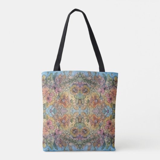 Whimsical Chic Flower Garden Aquarellmalerei Tasche (Rückseite)