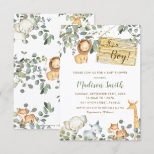 Whimsical Chic Greenery Jungle Animals Babydusche Einladung