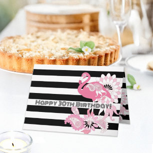 Whimsical Chic Rosa Flamingo Gestreifter Geburtsta Karte
