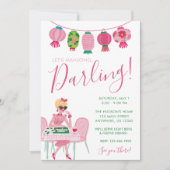 Whimsical Chic Rosa & Grün Mahjong-Party Einladung (Vorderseite)