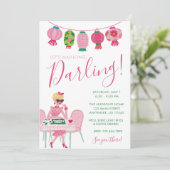 Whimsical Chic Rosa & Grün Mahjong-Party Einladung (Stehend Vorderseite)