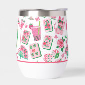 Whimsical Chic Rosa & Grün Mahjong Party Monogramm (Links)