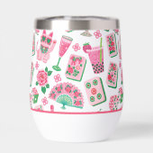Whimsical Chic Rosa & Grün Mahjong Party Monogramm (Rückseite)