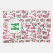 Whimsical Chic Rosa & Grün Mahjong Party Monogramm Geschirrtuch (Horizontal)