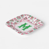 Whimsical Chic Rosa & Grün Mahjong Party Monogramm Pappteller (Gewinkelt)