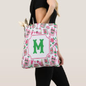 Whimsical Chic Rosa & Grün Mahjong Party Monogramm Tasche (Von Nahem)