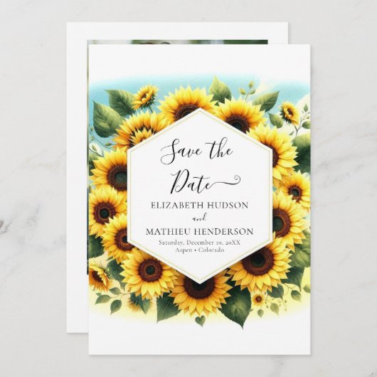 Whimsical Chic Sunflower Wedding Save The Date (Vorne/Hinten)
