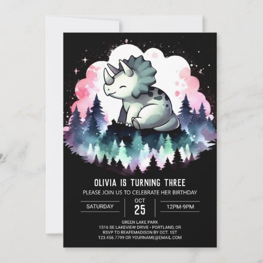 Whimsical Chic Triceratops Geburtstag Einladung (Vorderseite)