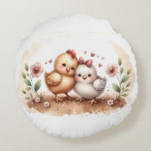 Whimsical Chick Duo Cottagecore Watercolor Rundes Kissen (Rückseite)