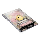 Whimsical Chick Florale Wasserfarben-Kunst Notizblock (Rechte Seite)