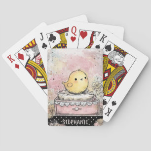 Whimsical Chick Florale Wasserfarben-Kunst Spielkarten