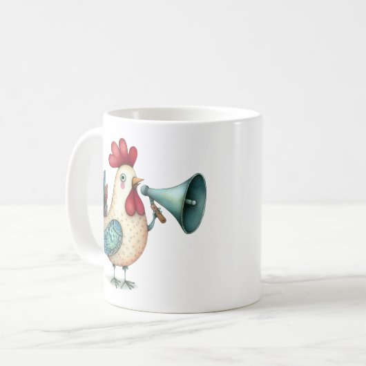 Whimsical Chicken or Rooster Illustration Folk Art Kaffeetasse (Vorderseite Links)