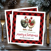 Whimsical chickens Christmas napkins editable name Serviette