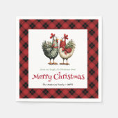 Whimsical chickens Christmas napkins editable name Serviette (Vorderseite)