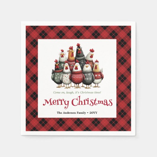 Whimsical chickens holiday napkins custom name set serviette (Vorderseite)