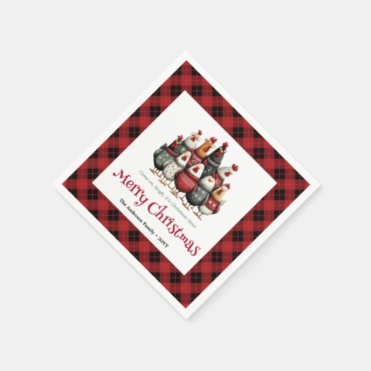 Whimsical chickens holiday napkins custom name set serviette (Ecke)