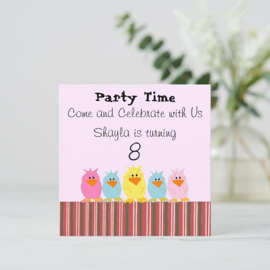 Whimsical Chicks Einladung zum Geburtstag (Stehend Vorderseite)
