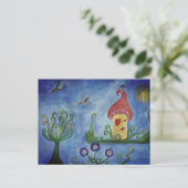 Whimsical Child Illustration Liebe House Postcard Postkarte (Stehend Vorderseite)