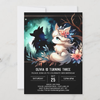 Whimsical Children Wolf Geburtstag Einladung