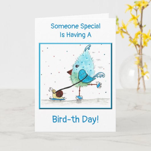 Whimsical Child's Blue Birthday Card Karte (Gelbe Blume)