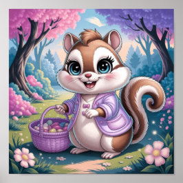 Whimsical chipmunk cartoon animal kids room  poster