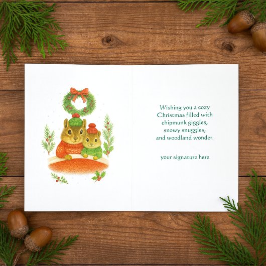 Whimsical  Chipmunk Christmas Greeting Card Feiertagskarte