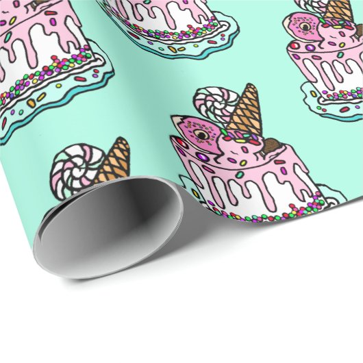 Whimsical Chocolate Birthday Cake Geschenkpapier (Rolleneckpunkt)