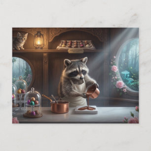 Whimsical Chocolate Shop Diorama mit Waschbär Postkarte