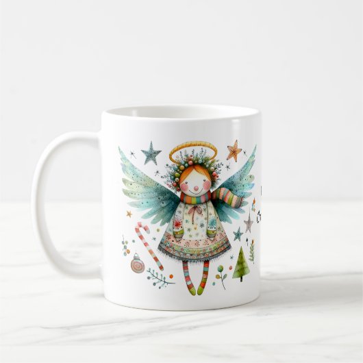 Whimsical Christmas Angel Frohe Weihnachten Kaffeetasse (Links)