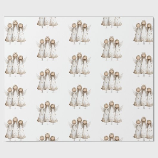 Whimsical Christmas Angels Wrapping Paper Geschenkpapier (Flach)