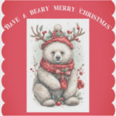 Whimsical Christmas Bear Quote Playful Quirky Cute Aufkleber (Vorderseite)