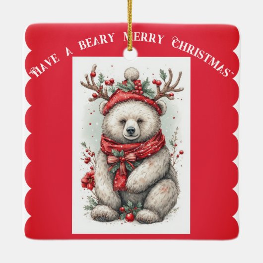 Whimsical Christmas Bear Quote Playful Quirky Cute Keramikornament (Rückseite)