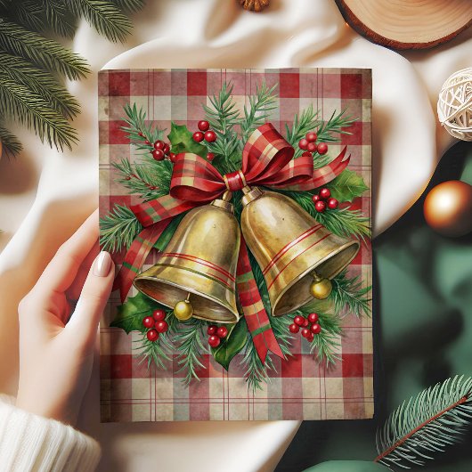 Whimsical Christmas bells decoupage paper red  Seidenpapier