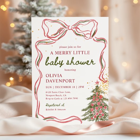 Whimsical Christmas Bow Merry Little Baby Shower Einladung