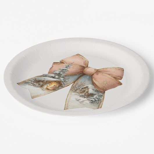 Whimsical Christmas Bow Paper Plates Pappteller (Schrägansicht)