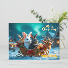 Whimsical Christmas Bunny Sleigh Ride Feiertagskarte