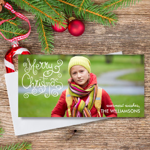 Whimsical Christmas Calligraphy Modern Swirl Foto Feiertagskarte