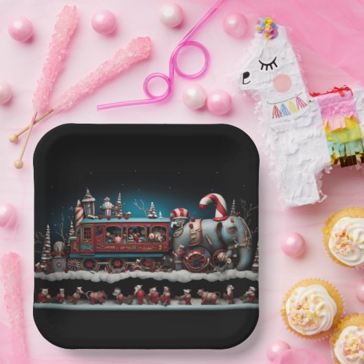 Whimsical Christmas Candy Train 1 Pappteller (Party)